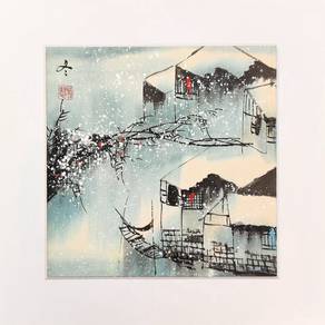 Clearance Watercolor Winter Lantern Village