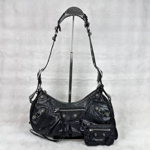 Balenciaga Le Cagole XS Distressed Black Hobo Bag