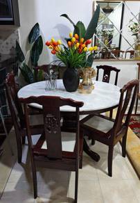 meja makan marble 5 kerusi