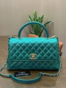 Chanel Coco Top Handle Bag Metallic Green Caviar
