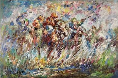 Horse Racing Oil Painting II – Signed by Burnett