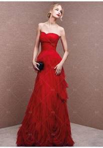 Red ruffle wedding bridal prom dress gown RBP0684