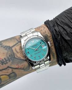 Custom Seiko Mod 36mm Tiffany Blue Arabic DateJust