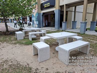 set meja batu terazzo taman landscape sekolah