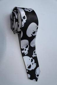 SLIM Halloween Symbol Skull White BIG Neck Tie