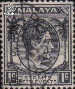 1937 Straits Settlements King George VI 1c Stamp