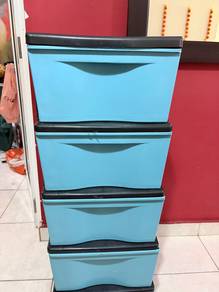 Light Blue 4-Tier Plastic Storage Drawer Unit