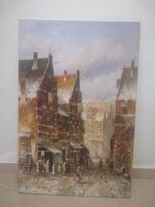 Vintage Original Oil Painting Street Scenery