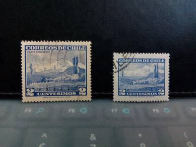 2 Chile stamps, volcano