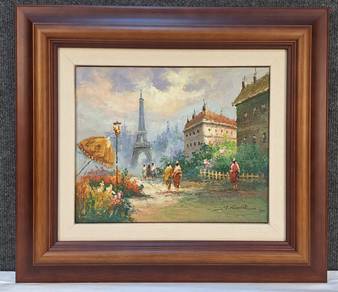Framed Oil Painting of Eiffel Tower Paris Scene