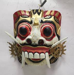 Antique Bali Rangda demon wooden mask w. prayer [R