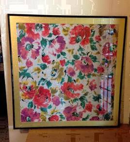 Vintage Framed SILK FABRIC 29 x 29 inches