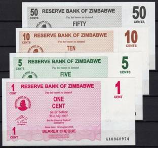 Zimbabwe set of 5 - 1, 5, 10 and 50 Cents, $1 2006