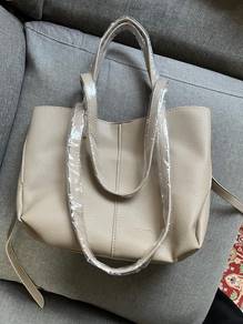 Beige Textured Tote Bag with Shoulder Strap