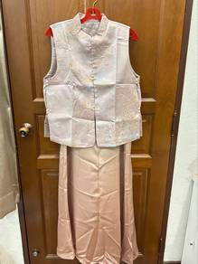 Chinese Modern Luxury pink Vest + Skirt set