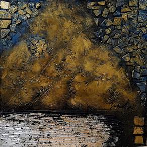 Mixed Media on Canvas - Golden Fractured Horizon