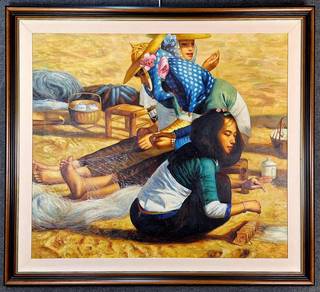 Oil Painting by Liu Yun Fei (1995) – Weaving Nets