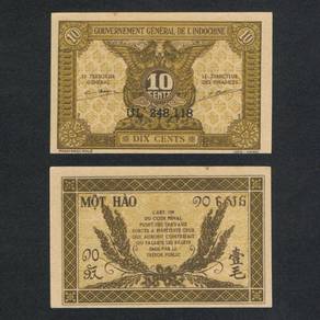 French Indo-China 10 cents 1942 - Pick 89a  AU