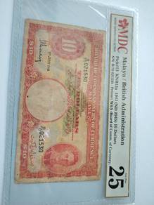 Malaya 1941 10 Dollar Old Note 马来亚 男王 10 Dollar 老钞