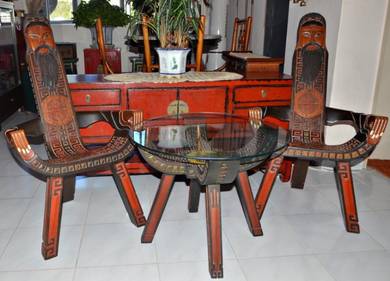 Vintage Manchurian Mahogany Table & Chairs Set