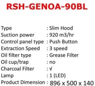 RUBINE RSH-GENOA-90BL Slim Cooker Hood