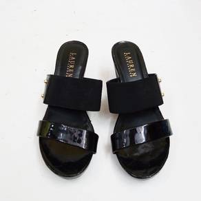 RALPH LAUREN black leather wedge sandals