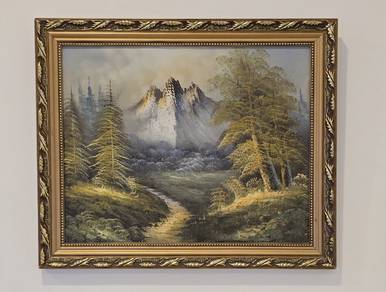 Vintage oil landscape painting on canvas