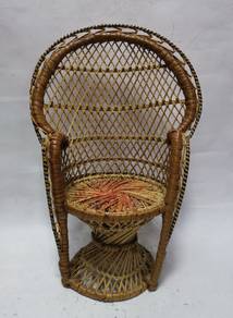 Vintage Rare Mini Peacock Wicker Rattan Chair Doll