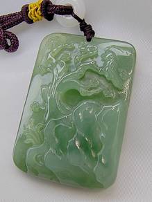 Ice Green Jadeite Jade Burma Bird & Tree Pendant