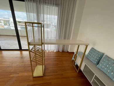 Modern Console Table with Gold Metal Display Shelf