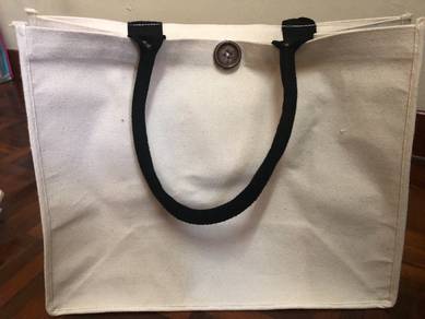 Plain Canvas Tote Bag with Button
