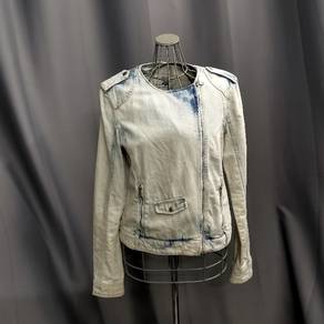 Zara Denim Biker Jacket Pale Bleached Wash Denim Z
