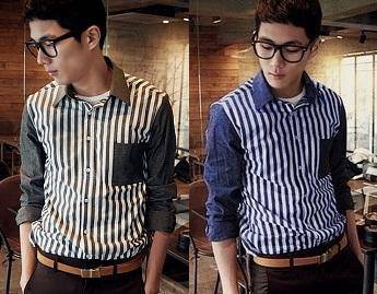A0524 GREY BLUE STRIPED VERTICAL LONG SLEEVE SHiRT