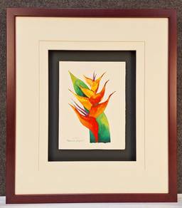 Framed Watercolor Botanical – Heliconia Purpurea