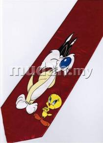 Sylvester Cat Tweety Bird Maroon Cartoon Neck Tie