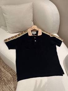 Gucci Interlocking G Striped Polo Shirt In Black