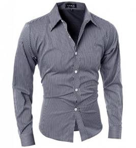 S52968 Black Striped Formal Man Long Sleeve Shirt