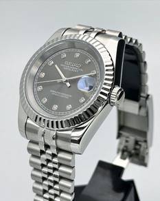 Seiko Mod 39mm Diamond Rhodium Grey DateJust