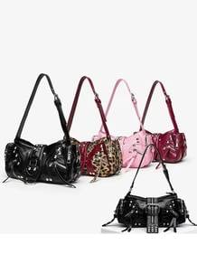 Moto Studded Shoulder Bag Black | Free Postage
