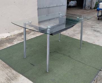YD03G Meja Makan Kaca 5 Ft Glass Top Dining Table