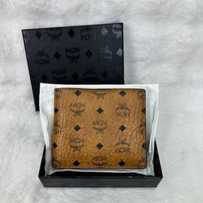Authentic MCM Bifold Visetos Coated Canvas Brown
