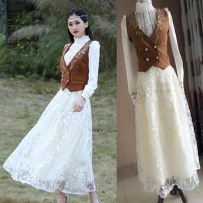 White brown vest long sleeve maxi dress top skirt