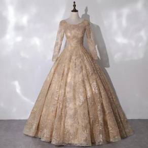 Gold pink long sleeve wedding bridal gown RB2306