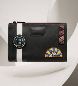 Bally Graphic Patch Leather Signature Wrist Clutch
