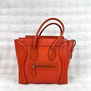 Authentic Celine Red Micro Luggage Tote in grained
