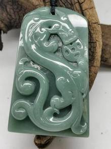 Ice Blue Natural Jadeite Jade Dragon Pendant