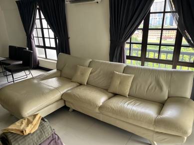 Leather L Shape 3 seater Sofa with Cushions