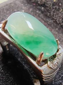 Giok Jadeite Jed "Green with Flower" Gred Ais