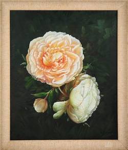Peony Blooms Oil Painting - Framed