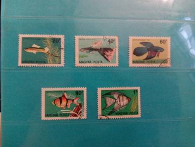 Set of 5 Hungary stamps, fish